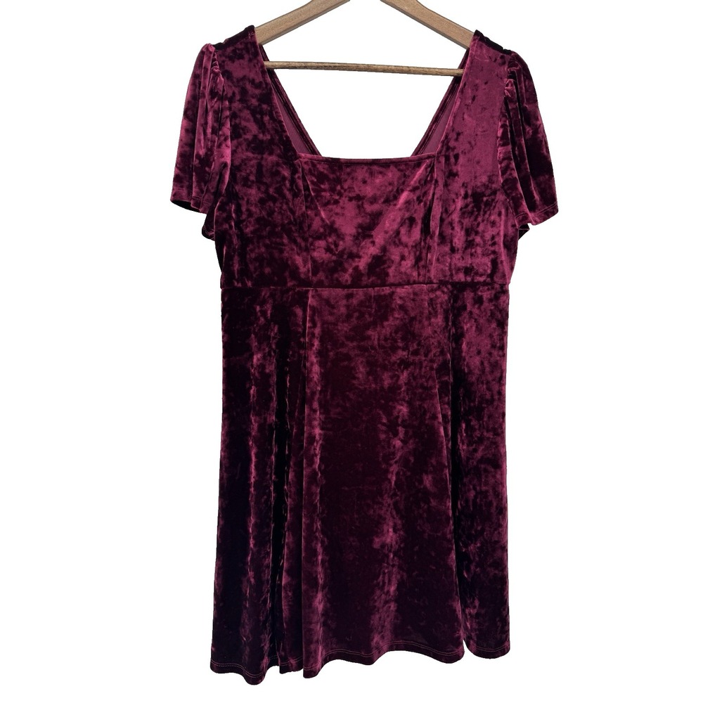 Live To Be Spoiled Wine Crushed Velvet Babydoll Dress y2k whimsigoth 2X Fairy